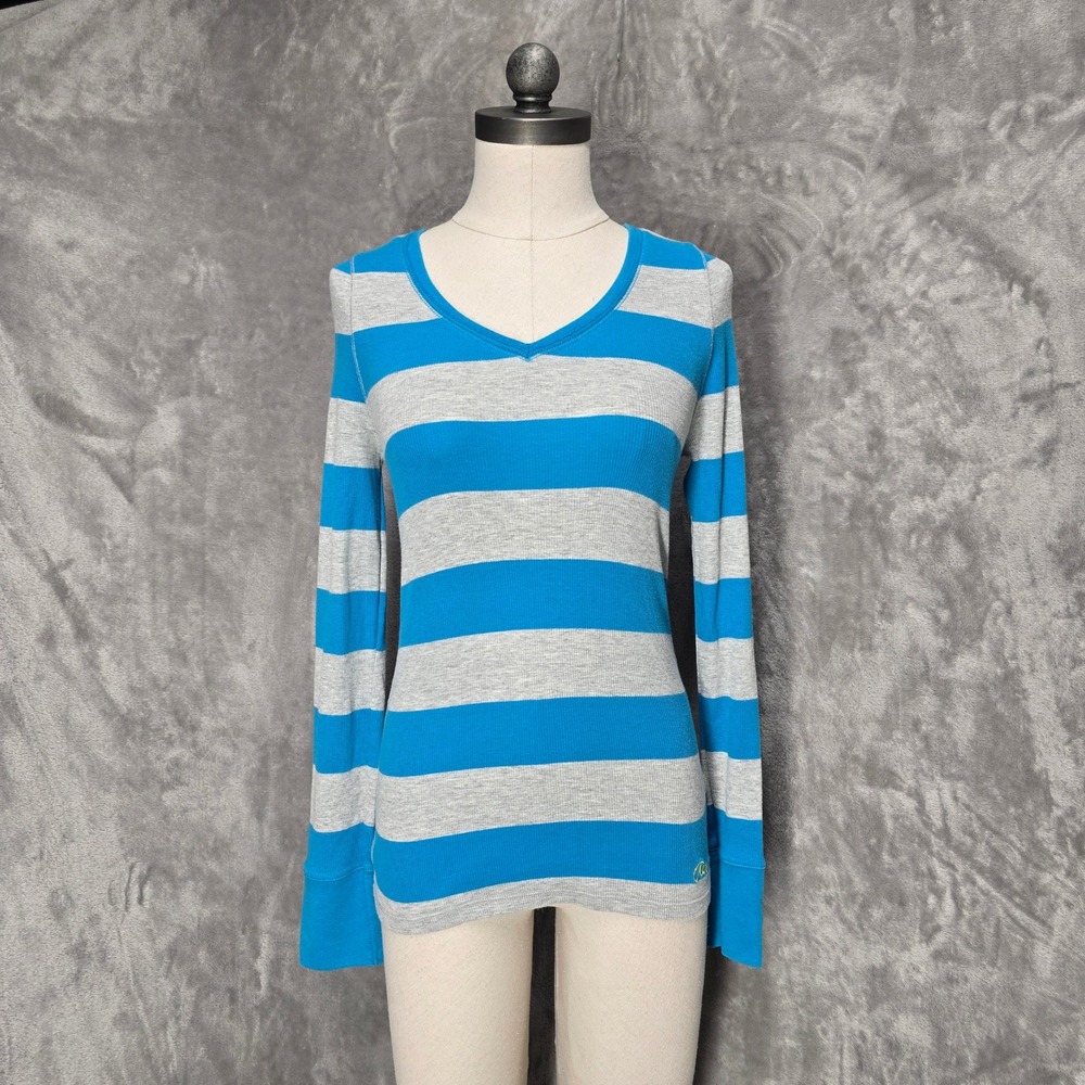Aeropostale Women L Striped Ribbed V-Neck Top Y2K Preppy Nautical Coastal Layer